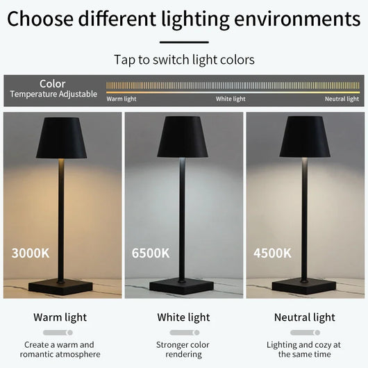 LED Desk Lamp Rechargeable Table Lamp 3 Levels Dimmable Bar Restaurant Ambiance Wireless Touch Lamps Waterproof Led Lights